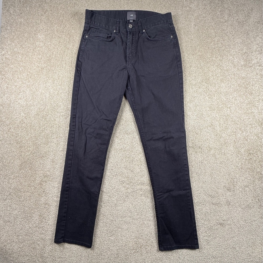 HM Slim Fit Pants Mens 29x32 Black Cotton Blend Chino Trousers 10744027